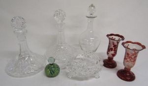 2 ships decanters advised Waterford Crystal, clear glass decanter, glass bowl, paperweight and