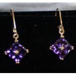 Pair of Brazilian amethyst earrings marked 9k