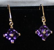 Pair of Brazilian amethyst earrings marked 9k