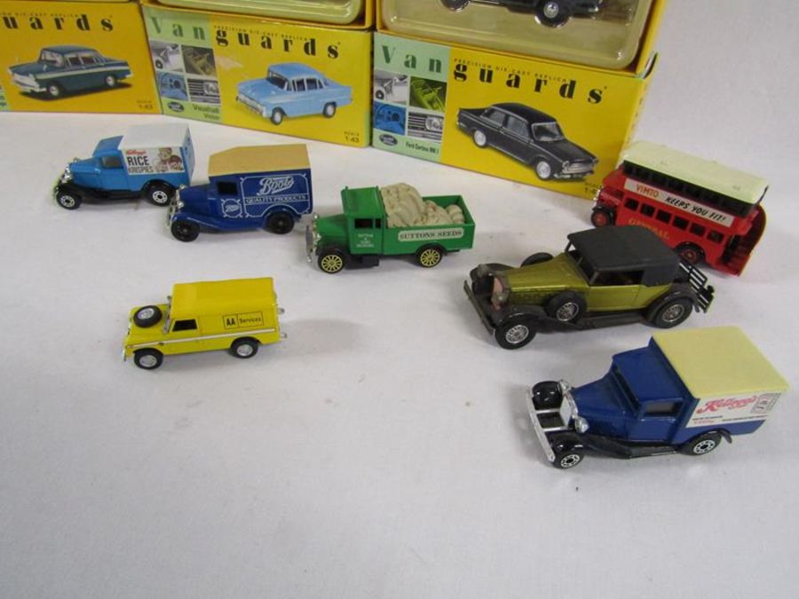 5 boxed Vanguard cars, loose cars including a red Dinky truck and trailer and a Springside model - Image 5 of 7