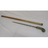 Sword stick with secret catch and pistol grip horn handle approx. 41cm (blade length only)