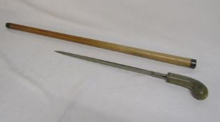 Sword stick with secret catch and pistol grip horn handle approx. 41cm (blade length only)
