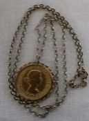 Elizabeth II 1967 gold full sovereign in pendant mount on 9ct gold chain, total weight 11.2g