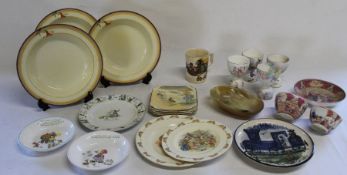 Selection of nursery china including 2 Shelley Mabel Lucie Attwell dishes, Royal Doulton Pan side