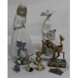 Nao bride figurine, Lladro Nun figurine, Wade blow up Tom & Jerry & 3 other figurines and Disney