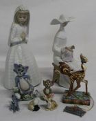 Nao bride figurine, Lladro Nun figurine, Wade blow up Tom & Jerry & 3 other figurines and Disney