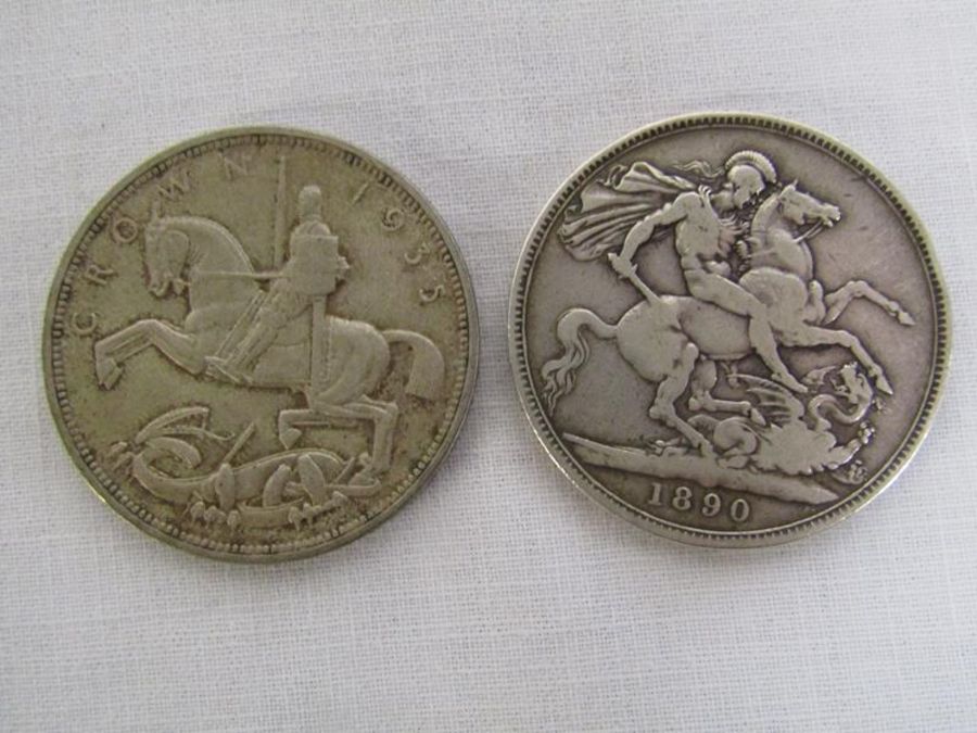 George V crown 1935 with George and the dragon to rear and Victoria crown 1890 also depicting George - Image 2 of 2