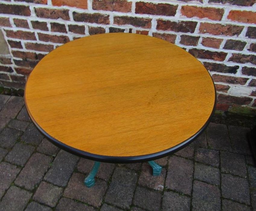 Pub table - cast iron base with lady decoration and wooden top - Image 2 of 3