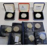 Royal Mint silver proof five pound coins: Golden Wedding, 1999 Total Solar Eclipse & 2000 Millennium