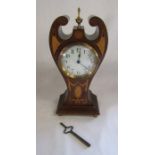 Wooden inlaid mantel clock - made in France to workings - approx. 29.5cm tall