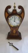 Wooden inlaid mantel clock - made in France to workings - approx. 29.5cm tall