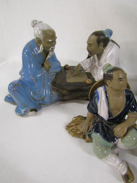 Collection of Shiwan mudmen figures includes chess players, God of Longevity etc - Image 2 of 4