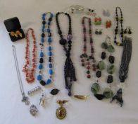 Collection of semi precious stone jewellery mostly earrings and necklaces - some marked silver,