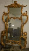 Large ornate Oriental Chippendale style gilded mirror approx. H 222cm x W 125cm