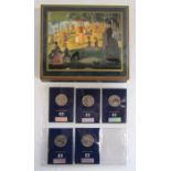 Ercolano Musical jewellery box plays Vivaldi 4 Seasons and 5 uncirculated Change Checker £2 coins