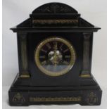 Victorian J W Benson black slate and marble mantel clock