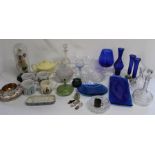 Selection of glassware including decanters, small glass display dome etc.