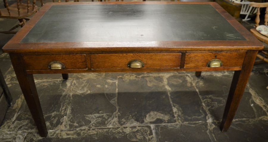 Early 20th century oak library table 153cm by 91cm Ht 77cm
