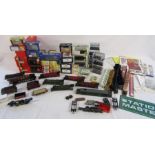 Collection of empty 00 gauge, car, wagon boxes and train parts including 2 diecast green trains