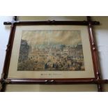 Large Victorian lithographic print "Boston May Fair 1842" in oak Oxford frame 84cm x 104cm