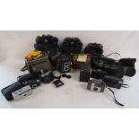 Collection of cameras and binoculars including 'Brownie 127', No.2 Brownie, Prinz Auto Copal-MXV