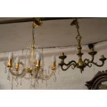 Crystal chandelier & a four branch hanging light