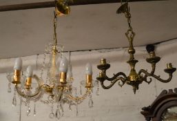 Crystal chandelier & a four branch hanging light