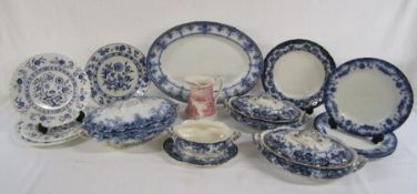 Collection of blue and white dinnerware includes T R & CO (Thomas Rathbone & Co) Countess, Alfred