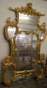 Large ornate Oriental Chippendale style gilded mirror approx. H 222cm x W 125cm