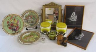 Orla Kiely yellow flower storage jars - Fenton China plates - Gardens, Oeillet, Bassin - pair of