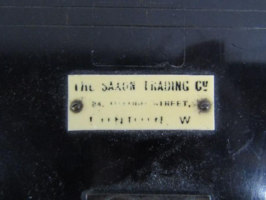 Ebonised wood Intona organette music player with plaque The Saxon Trading Co with 9 metal discs - - Image 7 of 7