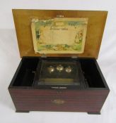 Victorian cylinder music box with bells in sight, 8 airs 38793 - cased with marquetry floral lid and