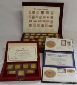 The Empire Collection 25 silver gilt replica stamps in red leather case, The Official Olympic
