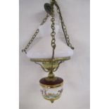 Hanging ceiling light - oil lamp style with white glass shade and chimney also horse and hounds hunt