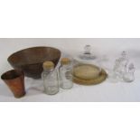 Kitchenware includes wooden fruit bowl, cheese dome with wooden base, storage bottles etc