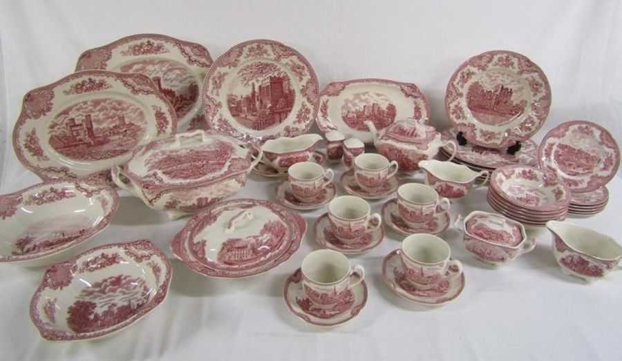 Johnson Bros 'Old Britain Castle' pink and cream dinner service includes tureen, serving plates,