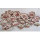 Johnson Bros 'Old Britain Castle' pink and cream dinner service includes tureen, serving plates,