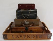 Victorian ladies leather travel case (distressed) marked Harrods, small vintage suitcase, wooden