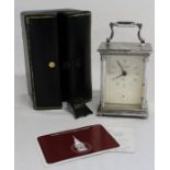 London Clock Co Churchill carriage clock with quartz movement in leather travel case