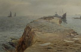 Framed watercolour "The Old Pier, Pittenweem, Fife" by James Aitken (Br. flourished 1880-1935) 72.