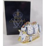 Royal Crown Derby Endangered Species White Rhino with certificate No. 987 of 1000 commissioned by