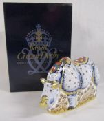 Royal Crown Derby Endangered Species White Rhino with certificate No. 987 of 1000 commissioned by