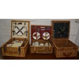 3 wicker picnic hampers, two with contents