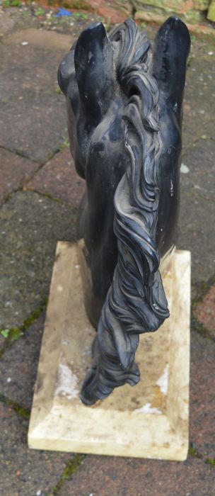 Sculptural horses head on marble base approx. 47cm high - Image 2 of 2