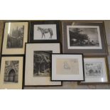 Winnie the Pooh and Piglet print, 3 black & white photographs of buildings by William H Marshall etc