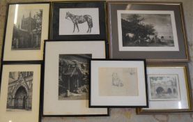 Winnie the Pooh and Piglet print, 3 black & white photographs of buildings by William H Marshall etc