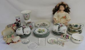 Quantity of Worcester Herbs tableware, Poole jug, modern bisque doll etc.