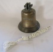Large brass ships bell 'BRIXHAM' approx. 33cm tall with knotted pull