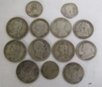 Victoria 1889/91 half crown, two shillings, 2 Victoria Gothic one florins, William IV half crown,