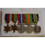Group of 5 medals on a pin brooch, 1939-45 Star, Pacific Star, British War Medal, Defence Medal &